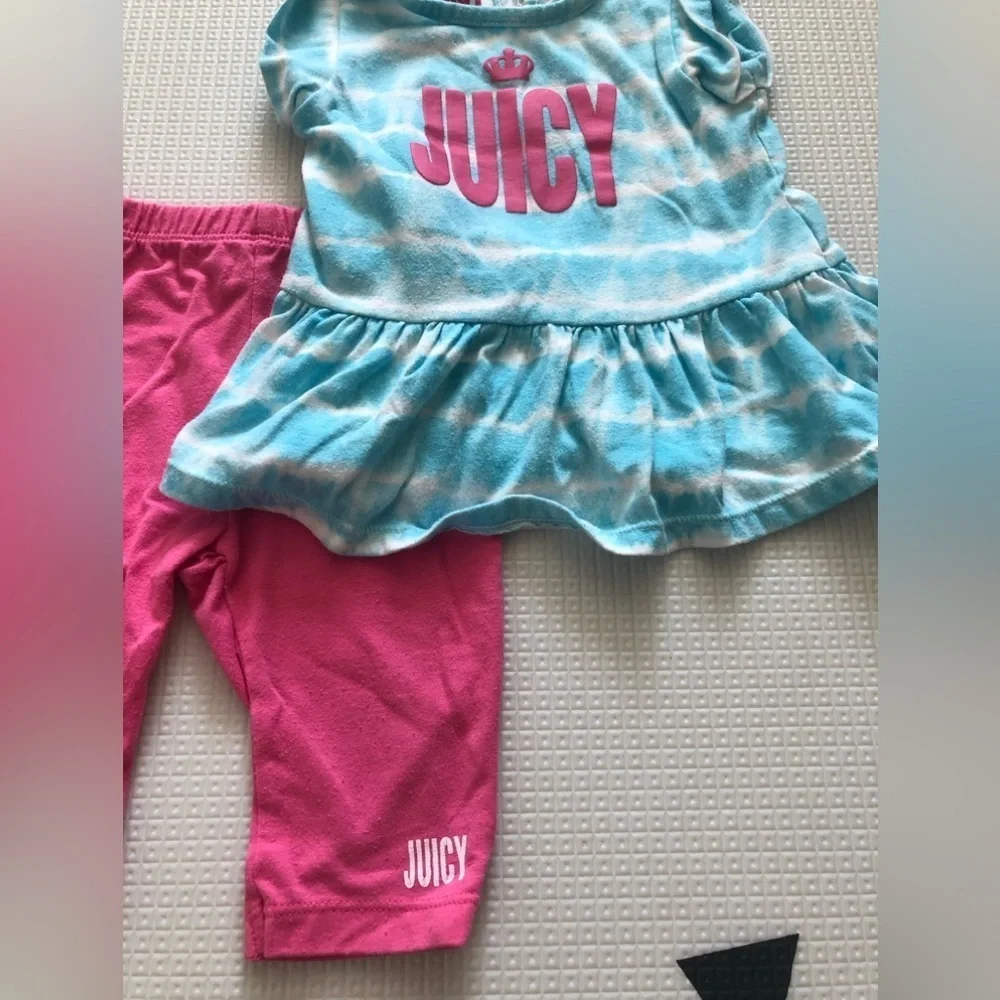 Juicy|Baby girl two piece matching set:Ruffle short sleeve top & pink leggings•